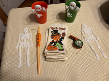 Vintage Halloween Lot 1970s 1980s Imperial Toy Skeletons Fun World Bags Whistle picture