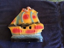 Vintage 1940s Carnival Prize Chalkware Sailing Ship Galleon Nautical Figurine picture