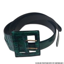 Oscar de la Renta Emerald Green Snakeskin Double Strap Waist Belt Leather 0051 picture