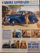 1938 vintage DeSoto automobile print ad, Hollywood Carole Lombard  picture