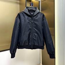Balenciaga UNIFIT Men’s Black Hooded Bomber Jacket Full Zip Logo Pockets 46 picture
