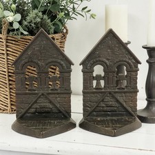 Antique Cast Iron Bronze Belfry Bell Tower Bookends Connecticut Foundry 1928 6