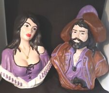 Vintage 70s Pair Holland Pirate Gypsy Wench Ceramic 12 in. Statue Figurine Busts picture