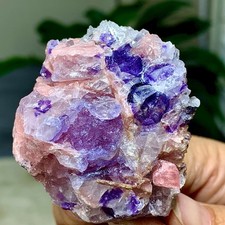 93G Natural rhodochrosite with fluorite crystal mineral specimen healing picture