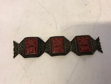 Vintage Chinese Cinnabar Lacquer 3 Pieces Inset in Part of Bracelet Flowers Dec. picture