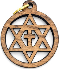 Set of 50 Olive Wood Star of David with Cross Charms 0.8