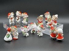 Vintage Napco Bone China Christmas Mini Figurines Lot 14 Spaghetti Trim Japan picture