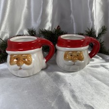 2 Royal Norfolk Santa Mugs Ceramic Coffee Cocoa Cups Red White Hand Painted picture