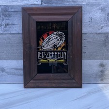 Vintage 1970s/80s Led Zeppelin Airship Carnival Prize Glass Mirror Wood Frame5x8 picture