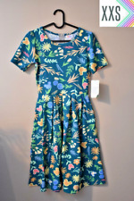 LuLaRoe Disney Amelia Pockets XXS Teal Green Floral Mickey Mouse Roses Dress picture