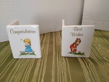 Vintage 70s Joan Walsh Anglund Mini Ceramic Cards Best Wishes & Congratulations picture