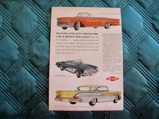 1958 CHEVROLET CORVETTE & IMPALA CONVT -  ORIGINAL PRINT CAR AD -VERY GOOD  COND picture