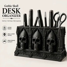 Skull Pen Holder Makeup Brush Holder 3D Printed Skull Planter Gothic Resin Bowl picture
