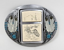 Vintage 1994 Siskiyou U-7 Lighter Belt Buckle Case with Eagle Scrimshaw Lighter picture