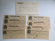 8 Antique Los Angeles Bank Checks Security Trust Savings Pyramid Investment picture