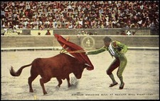Mexican Bullfight - Matador Engaging Bull - E.C. Kropp unposted Postcard p520 picture