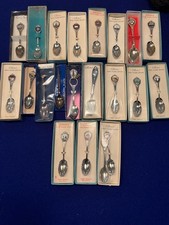 Lot Of 21 Vintage Collector Demi-Tasse Souvenir Spoons Enamel State Boxed picture