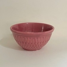 Vintage A.E. HULL Pottery Company Pink Kitchen Bowl Nesting Glossy Diamond picture