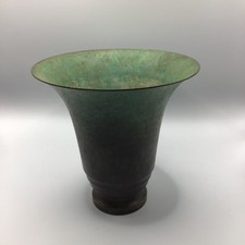 Antique 1920s Carl Sorensen Art Deco Verdigris Bronze Trumpet Vase 6.5” picture