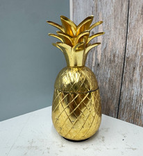 Gold Tone Pineapple Lidded Jar MCM Inspired Hollywood Regency Style Decor picture