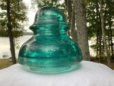 Antique F.M. Locke N-15 CD 287 Teal Aqua Glass Insulator Dome 3 Bubbles picture