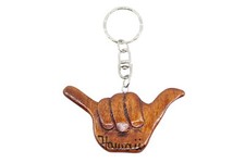 Hawaiian Hang Loose Design Wood Keychain - Hand Painted, Aloha, Hawaii Souvenir picture