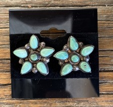 Vintage Native American Turquoise Earrings Sterling Silver Zuni OLD PETTYPOINT picture