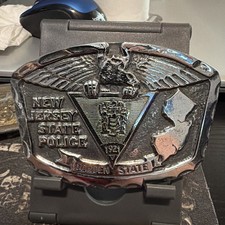 Vintage Official New Jersey State Police Silver Belt Buckle 1978 signed (Baldwin picture