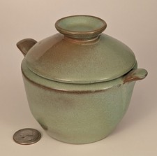 VINTAGE FRANKOMA POTTERY MINI BEAN POT SUGAR DISH PRAIRIE GREEN PLAINSMAN EUC 💚 picture