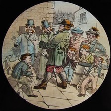 Glass Magic Lantern Slide COMIC GROUP OF MEN IN STREET C1890 DRAWING TOP HATS picture