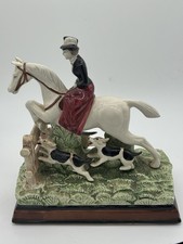 RARE, FITZ & FLOYD PORCELAIN 'THE HUNT', LADY RIDING HORSE WITH HOUNDS, 8''H picture