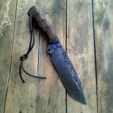 Handmade Carbon Steel Hunting Knife Ash Wood Handle & Leather Sheath For Outdoor picture