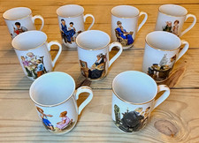 Lot of 9 Vintage Norman Rockwell Museum Mugs Gold Rim Made in Japan 1980s picture