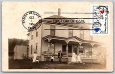 Rare RPPC ANTIQUE Postcard w/ Family Kids Fashion - First Day Issue Stamp (1984) picture