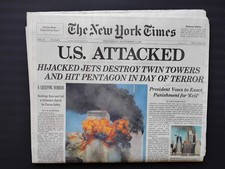 ORIGINAL Uncirculated September 12, 2001 NEW YORK TIMES Newspaper ~ 9/11 issue picture