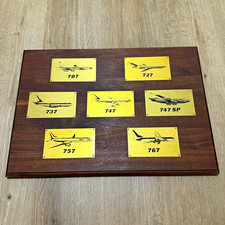 Vintage Boeing Commercial Fleet Display Brass Plaques Heavy Wood Sign Pilot picture
