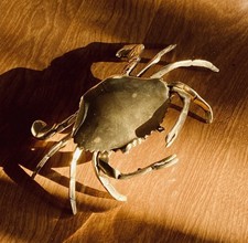 VINTAGE SOLID BRASS CRAB HINGED LEGS & TOP CIGARETTE ASHTRAY TRINKET BOX 🦀🦀🦀 picture