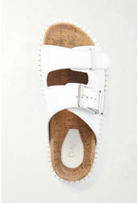 Chloé White Leather Slide Sandals Cork Footbed Buckle Adjustable Strap EU 38 picture