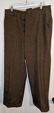 Wool Army Pants Vtg 1950s 34x30 Green Brown Military Button Fly High Waist VGC  picture