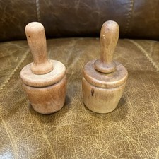 Pair Of Vintage Wooden Amish Butter Molds, Folk Art, Flower Stamps, 3 Inches picture