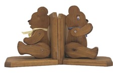 Vintage Hand Carved Bear Bookends Cottagecore Farmhouse decor Book lover gift... picture