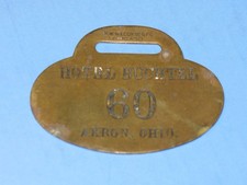 rare c.1910-20s HOTEL BUCHTEL~AKRON OHIO, room 20 BRASS KEY FOB, stamped picture