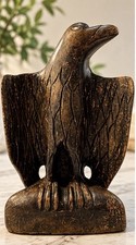 Vintage Hand Carved Wood Eagle Sculpture 10” x 7” Rustic Folk Art Americana picture