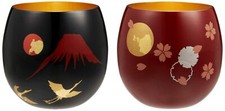 Asahi Japanese sake, shochu glass red, black 70ml UrushiMigaku circle madoka sak picture