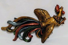 Vintage MCM Chalkware Fighting Rooster Colorful Wall Decor  picture