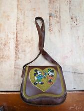 VTG Walt Disney Productions Leather Purse Mickey And Minnie Mouse Beaded Heart picture