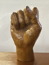 Wooden Hand Statue Fist Hand Carved Wood Good Fortune MCM Vintage 3-1/2” picture