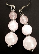 British Vintage Rose Quartz Drop Earrings Silver 925 Large Elegant Jewelry picture