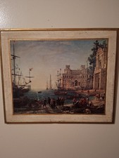 Vintage Italian Wooden Florentine Venice Scene Gilded Wall Plaque Made In Italy picture