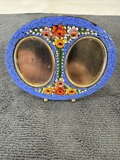 Vintage Italian Micro Mosaic MCM Floral Red Blue  Photo/Picture Frame ITALY Made picture